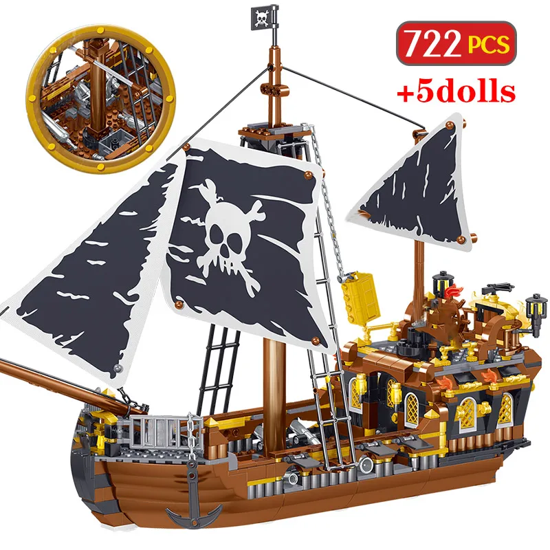 722 шт. пиратские парусные блоки для Карибского моря 3D модель корабельная лодка
