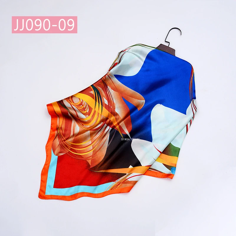 JJ090-09 90*90 см квадратный шарф для женщин, подходит ко всему, элегантные цветочные шарфы для волос, Женская бандана, весна-осень, атласные шелковые шарфы, шаль - Цвет: JJ090-09