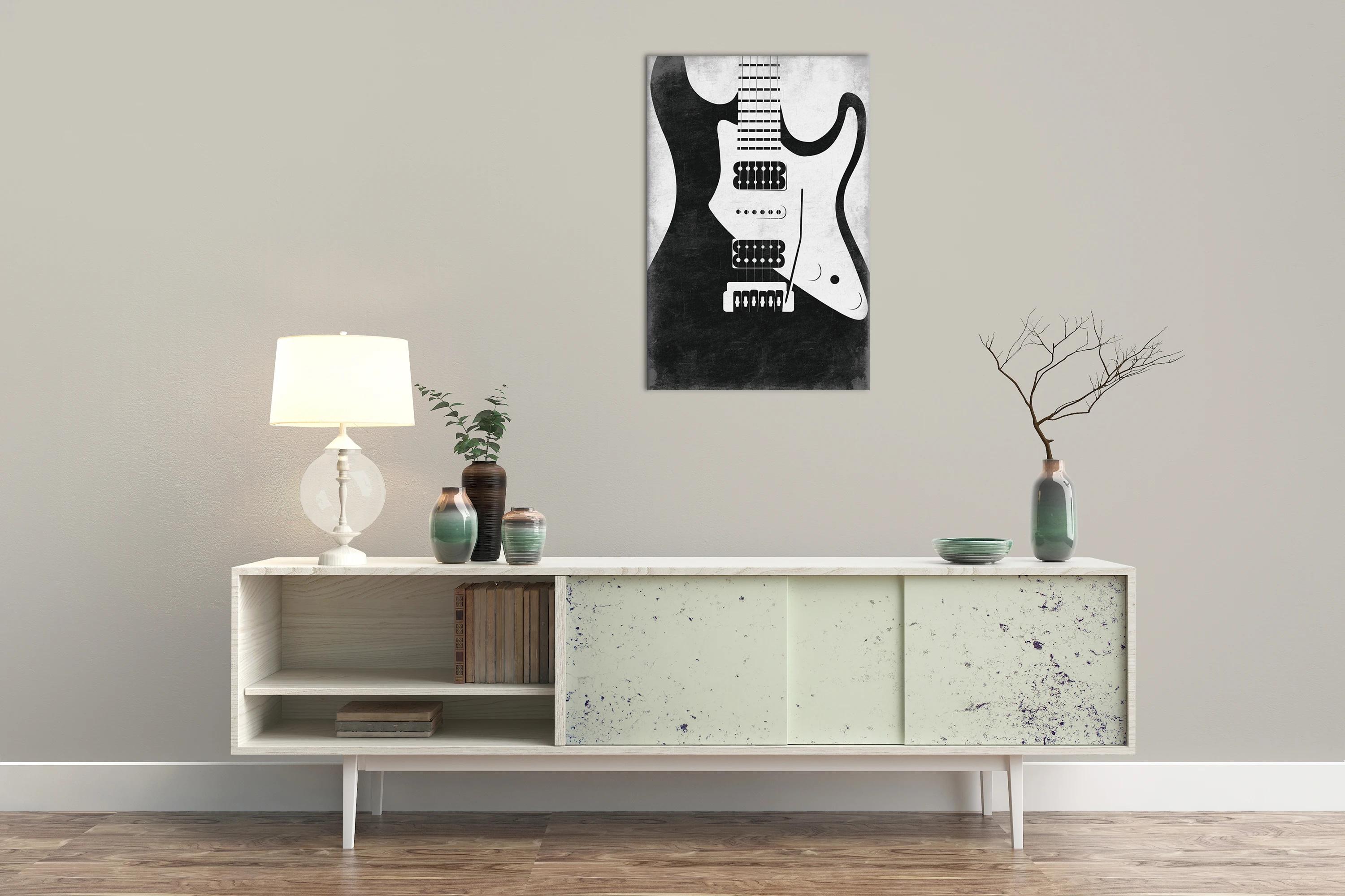 Черный и белый абстрактный гитарный музыкальный настенный художественный Декор