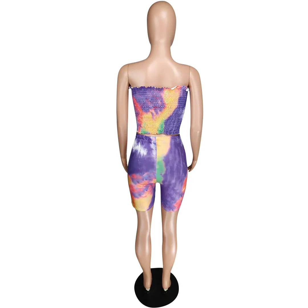HAOYUAN Tie Dye/пикантная Женский комплект 2 шт. праздничная одежда укороченный топ и байкерские шорты Комплект из двух предметов, летняя Клубная одежда
