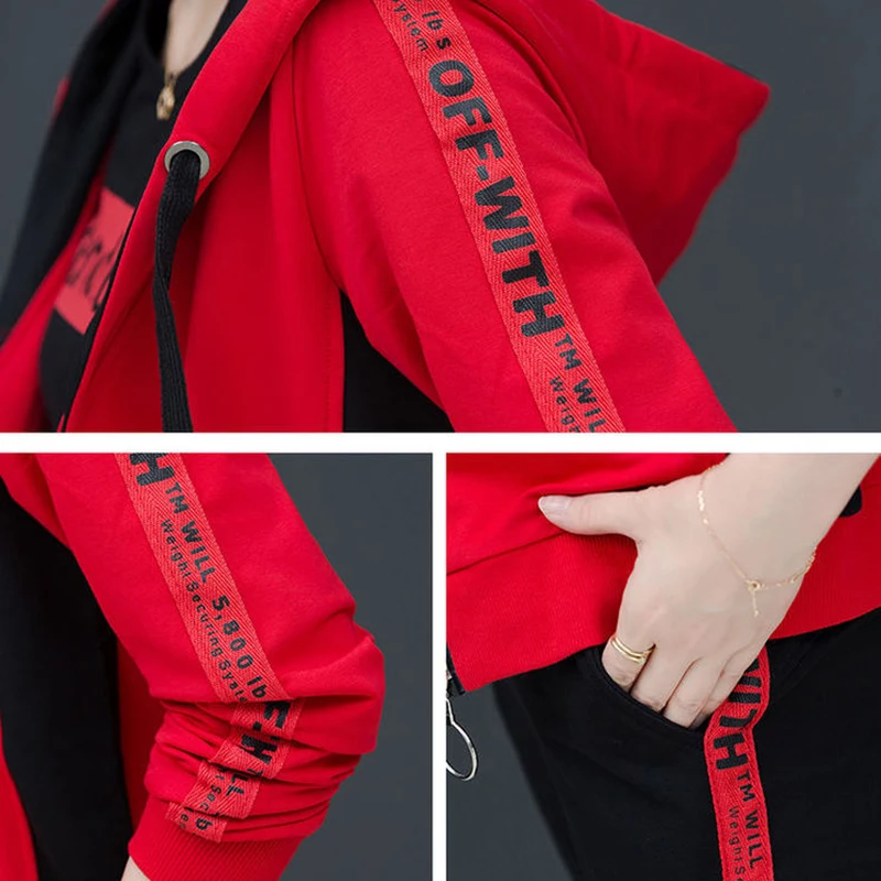 

Street Print Tracksuit Women 3 Piece Suit 2021 Spring Fall Plus Size Casual Hoodies + t-Shirt + Sweatpants Set Joggers Sweatsuit