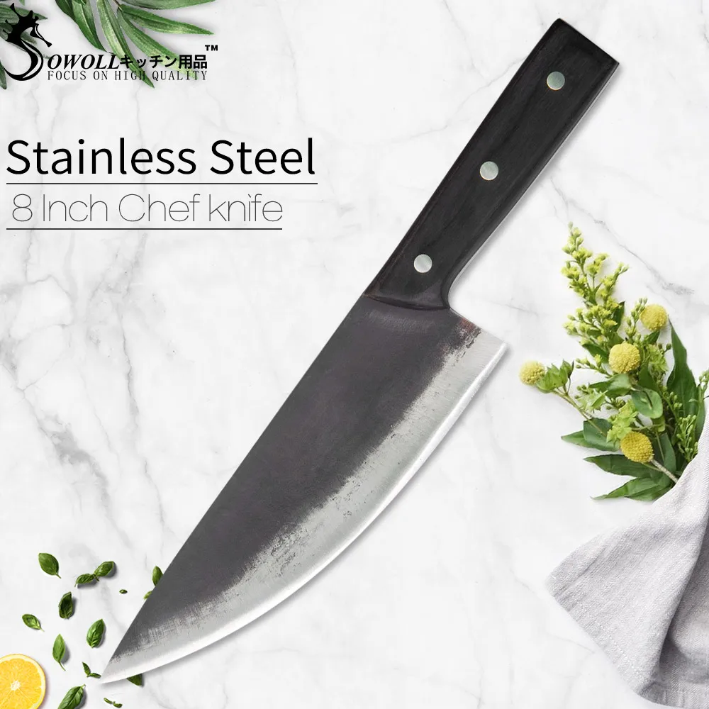Нож шеф повара из высокоуглеродистой стали 8 дюймов с деревянной ручкой|Кухонные