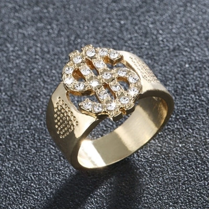 

Fashionable Hollow Inlaid Dollar Sign Jewelry Ring Men's Party Event Accessories