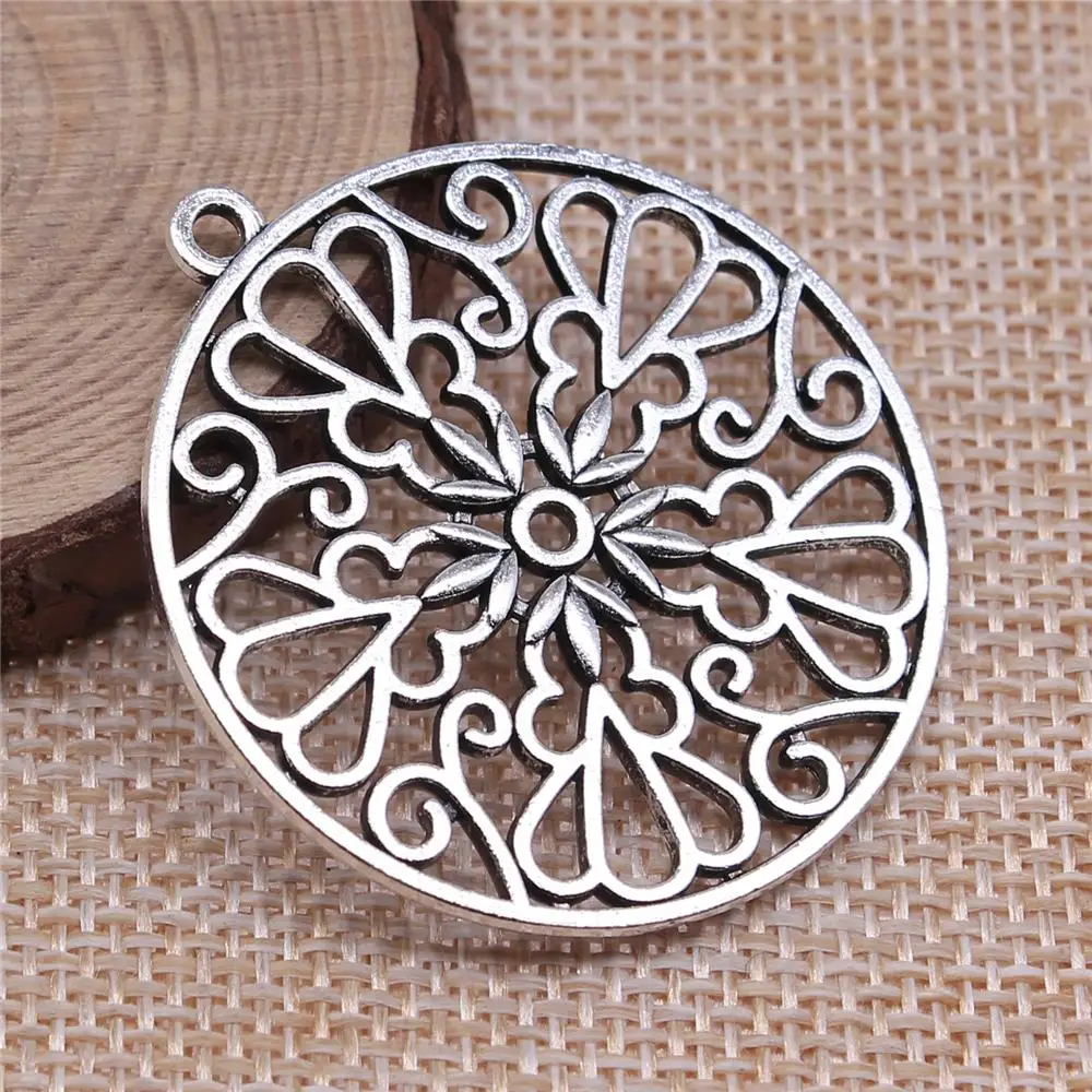 

30pcs 39x39mm Antique Silver Color Large Hollow Flower Pattern Charms For Jewelry Making DIY Jewelry Findings