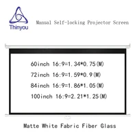thinyou manual self lock 60inch 72inch 84inch 100inch 169 projector screen matte white fabric fiber glass wall mount pull down