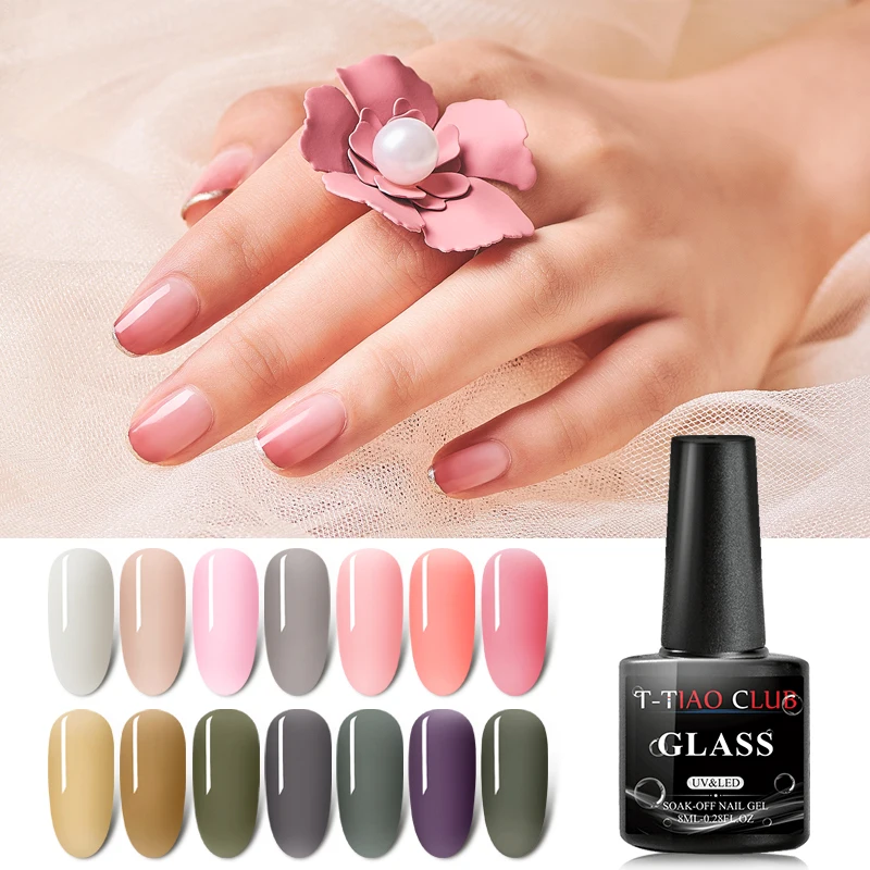 T TIAO CLUB Гель лак для ногтей 8 мл полупрозрачный белый розовый отмачиваемый Маникюр
