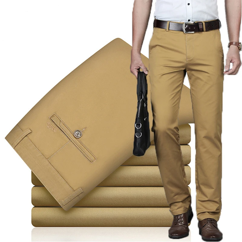 Новый бренд мужской костюм брюки повседневные Чистый хлопок Длинные мужские