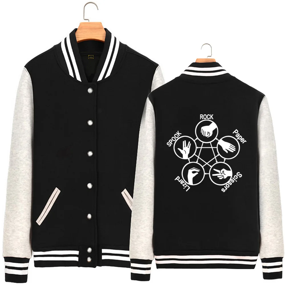 

Шелдон, рок, бумажные ножницы, ящерица, Spock TBBT, ручная игра, мужчины, мальчики, на молнии, Осень-зима, флисовые бейсбольные куртки ZIIART