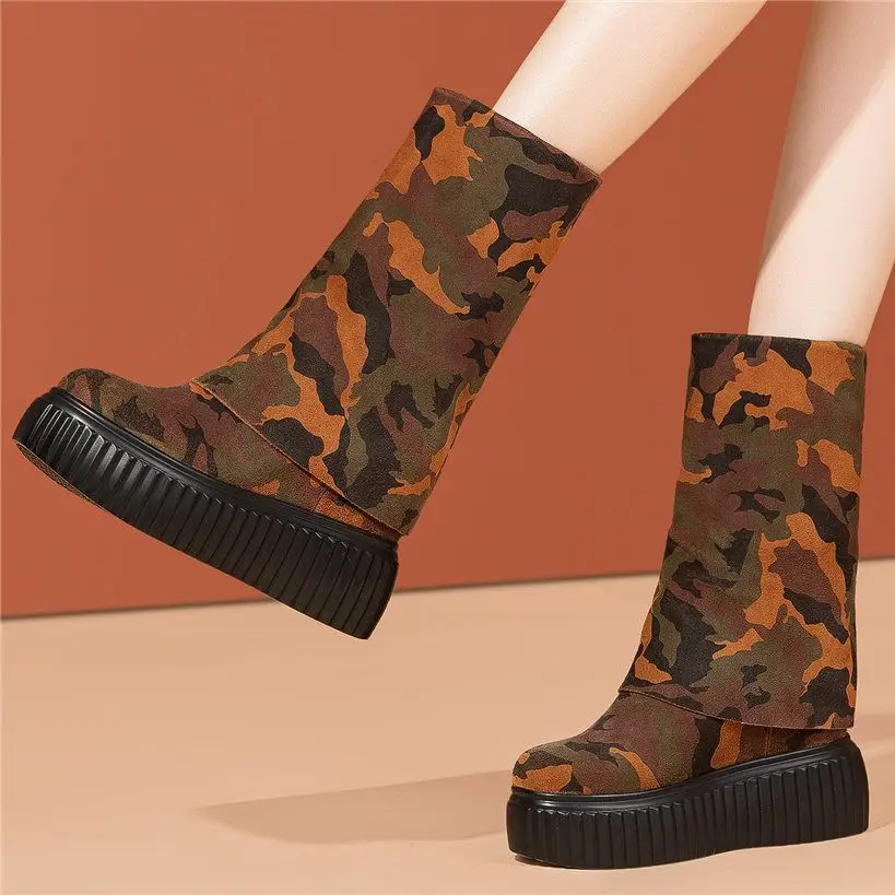 

Fashion Sneanker Women Genuine Leather Ankle Boots Platform Wedge High Heels Round Toe Motorcycle Party Pumps 34 35 36 37 38 39