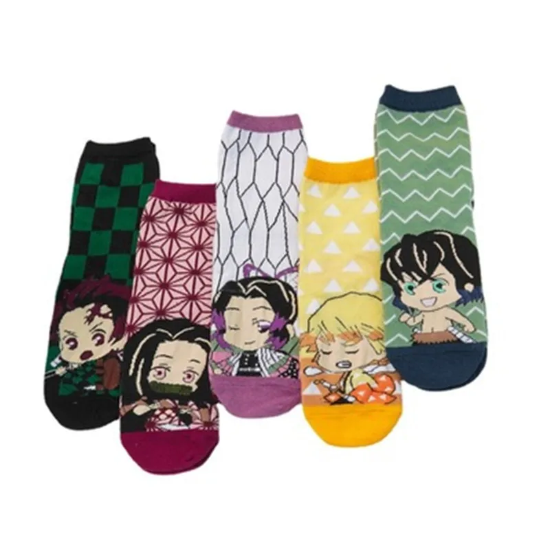 

5 Pcs Demon Slayer Kimetsu No Yaiba Socks Cosplay Prop Anime Kamado Tanjirou Nezuko Cartoons Cotton Sock Halloween Party