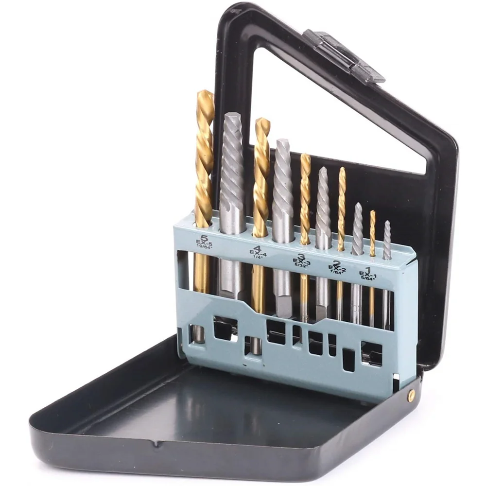 10Pcs Damaged Screw Extractor Set and 5/64-19/64 Inch Left Hand Drill Bit Set Easily Remove Stripped or Damaged Screws