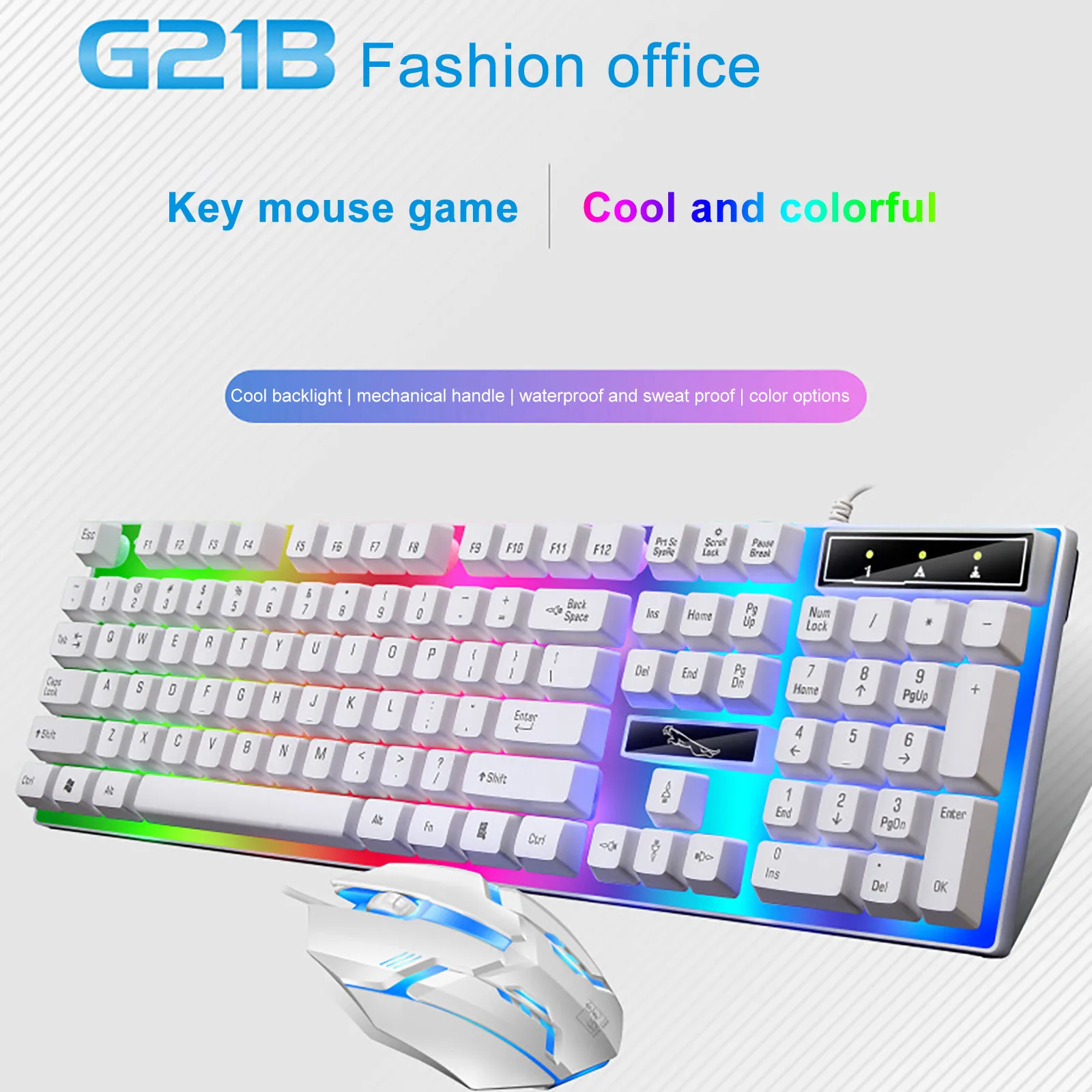

USB Wired Gaming Keyboard and Mouse Set, PC, Rainbow, Color LED Backlit, Mouse and Keyboard, for Home and Office