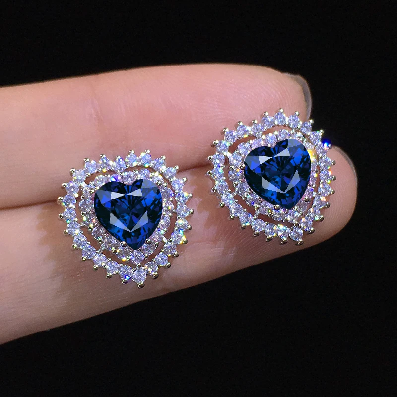 Серьги гвоздики в стиле бохо с кристаллами форме сердца для женщин королевский