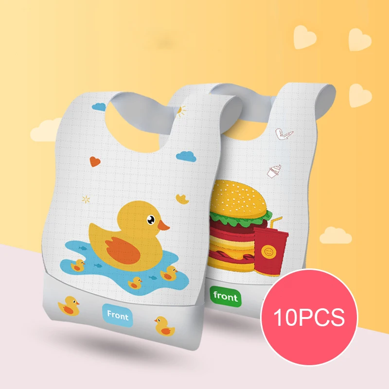 

10PCS/Set Sterile Disposable Baby Bibs Portable Baby Feeding Bibs Waterproof Bibs with Pocket Kids Scarf Saliva Towel Adjustable
