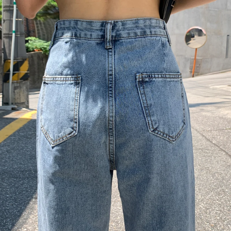 

2021 Autumn Women Straight Denim Jeans Lady High Waist Loose Wide Leg Cropped Casual Pants Female Fashion Slim Long Trousers