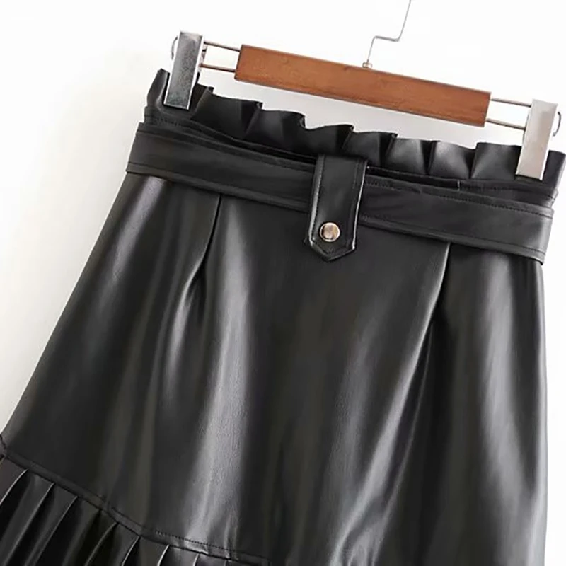 Винтажная юбка из искусственной кожи Женская однотонная плиссированная