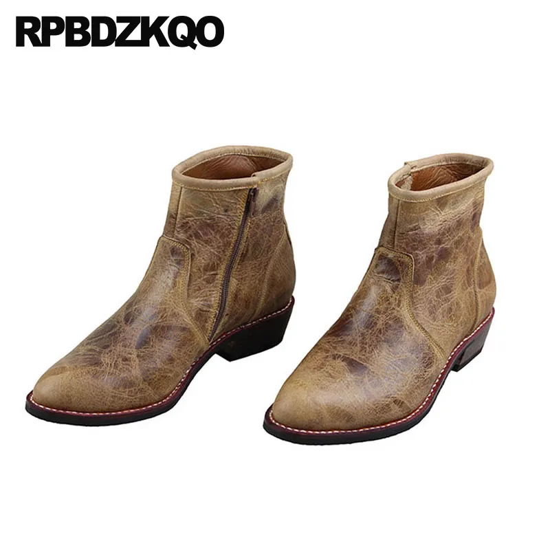 Европейская ковбойские сапоги мужская натуральная кожа ботильоны коренастый