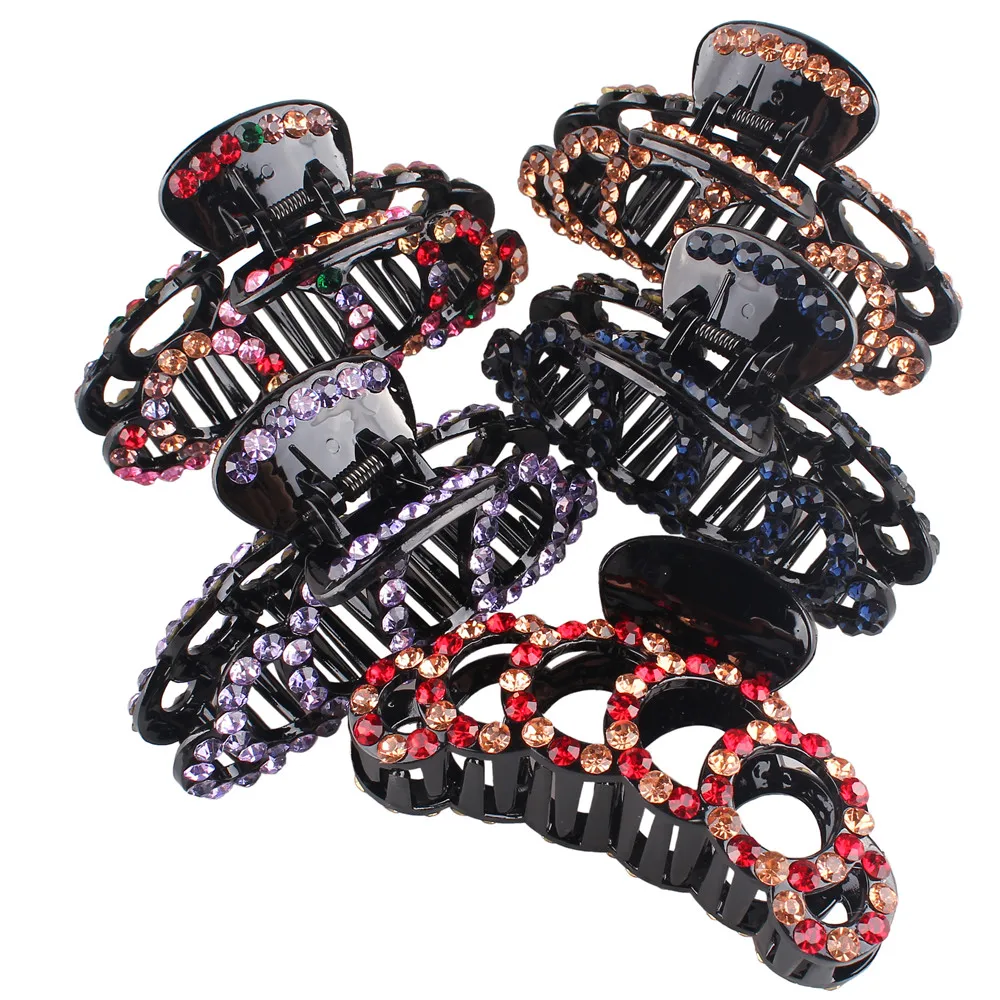 

Simple Rhinestone Hairpins Hair Clip Shiny Hair Claws For Women Girl Crab Clips Hair Horsetail Hair Accessories