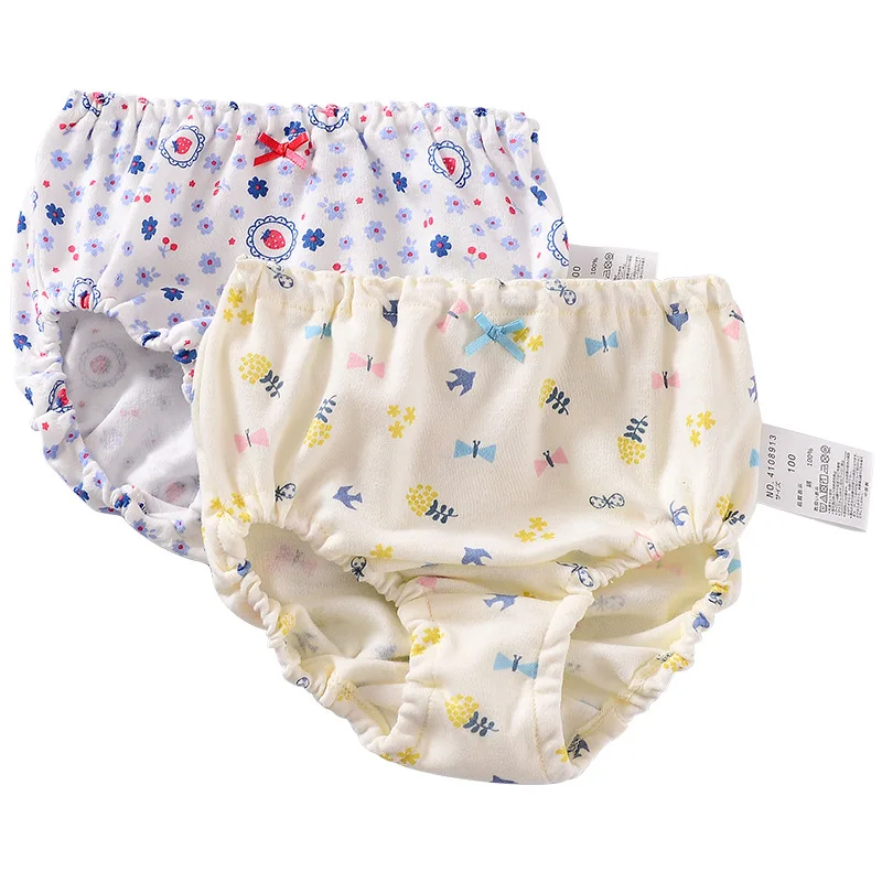 

2Pcs/Lot New Style Children's Underwear Girl's Cotton Baby Bread Pants Cartoon Non-Fluorescent Diaper Underwear Washable Nappy
