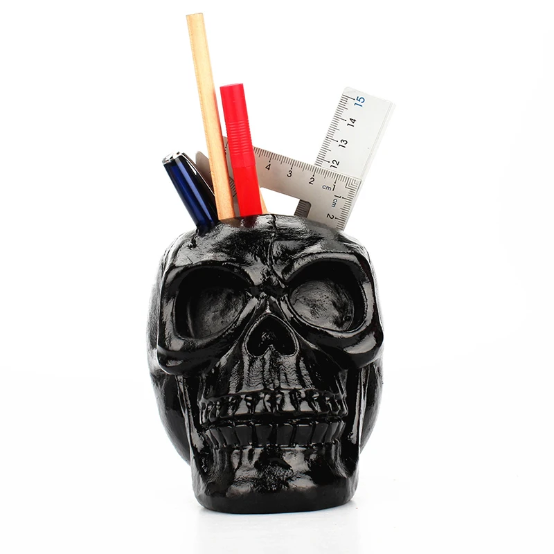 

Black/Pink Skull Resin Pencil Holder Halloween Decorative Skeleton Head Stationery Desktop Organizer JHP-Best