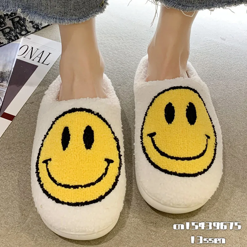

Меховые тапочки Smile Fulffy, плюшевые Флисовые Тапочки на плоской подошве, Симпатичные домашние хлопковые тапочки для пар, Осень-зима