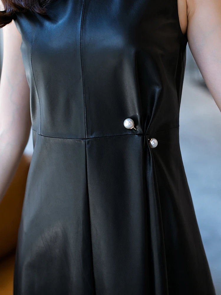 

JCHB 2021 slim vest leather dress women's irregular skirt sheepskin vest skirt mid-autumn and winter leather skirt