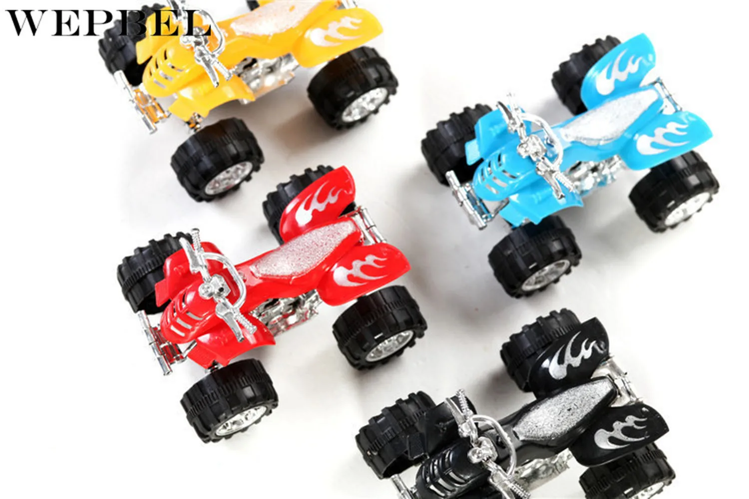 WEPBEL 4 Pcs Mini Inertial Off-Road Vehicle Four-Wheel-Drive Plastic Children Toy Car Pull Back Stunt |