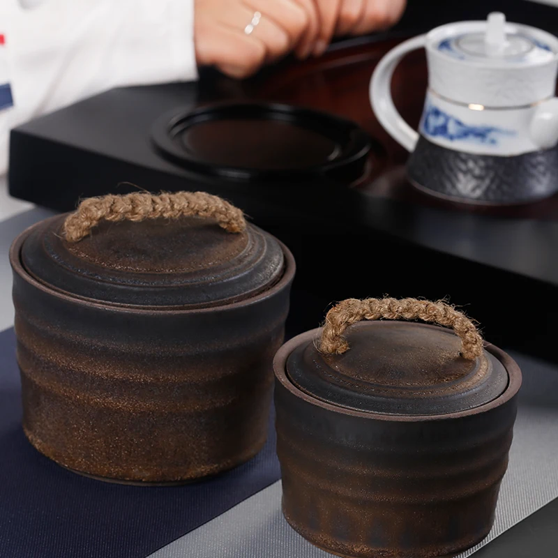 Винтажная баночка для хранения чая старого типа керамическая грубая керамика