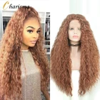 Парики Харизма афро кудрявые для женщин, длинные волосы, бесклеевые синтетические кружевные передние парики, коричневые парики для косплея