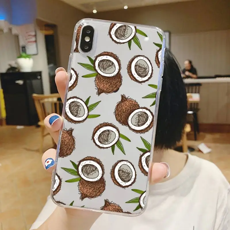 

Summer beach coconut fruit Phone Case Transparent for iPhone 6 7 8 11 12 s mini pro X XS XR MAX Plus