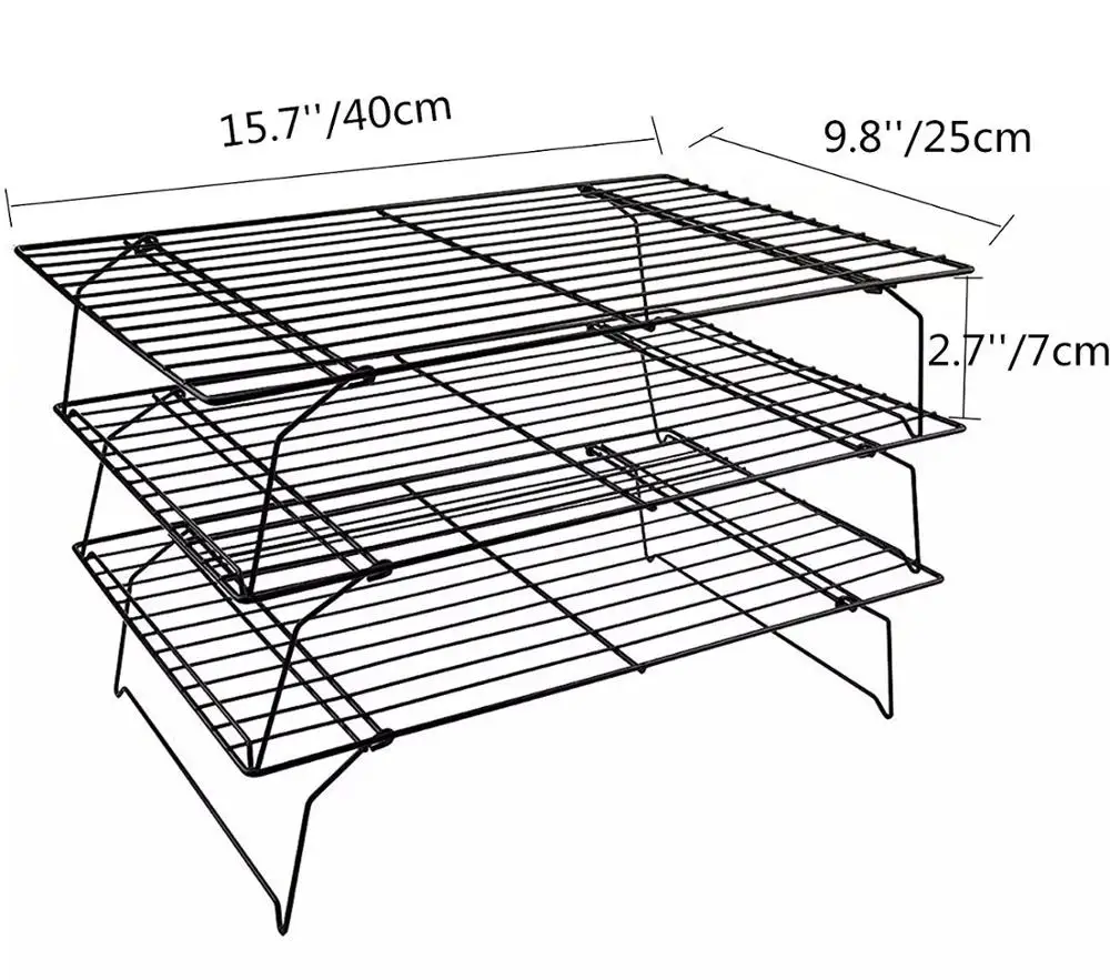 

SKTN Food-grade Stainless Steel 3-Tier Stackable Cooling Racks Set Non-Stick Bakery Bread Folding Cake Cooling Rack for Cookies