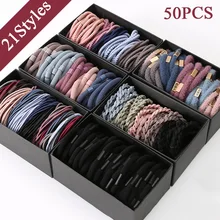 Bandas de goma de nailon para mujer, accesorios para el cabello elásticos, fuertes y seguros, de colores variados, 5CM, 50 unids/caja (4)