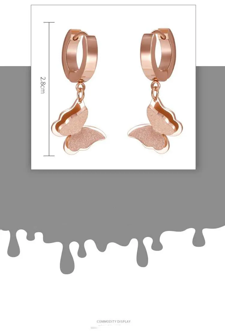 Серьги с двойной бабочкой из титановой стали цвета розового золота 100% гарантия