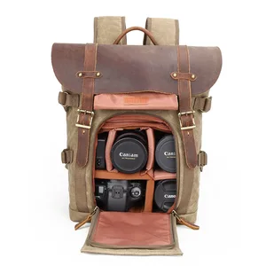 waxed canvas dslr camera bag photo backpack with laptop compartment waterproof photography bag free global shipping