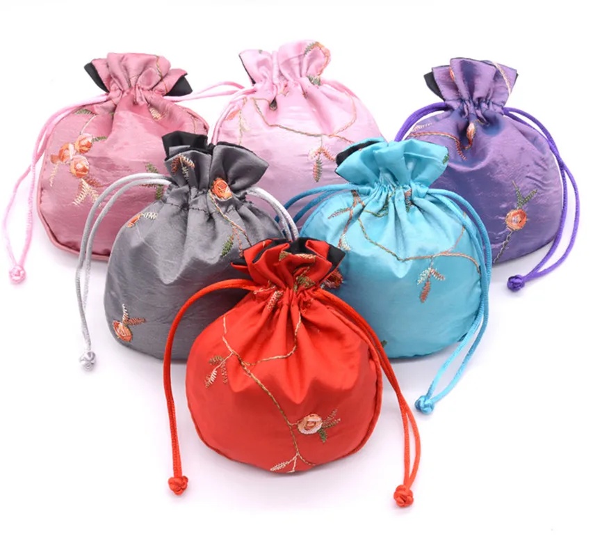 3 шт. маленькие атласные подарочные пакеты на шнурке с вышивкой для женщин|sachet
