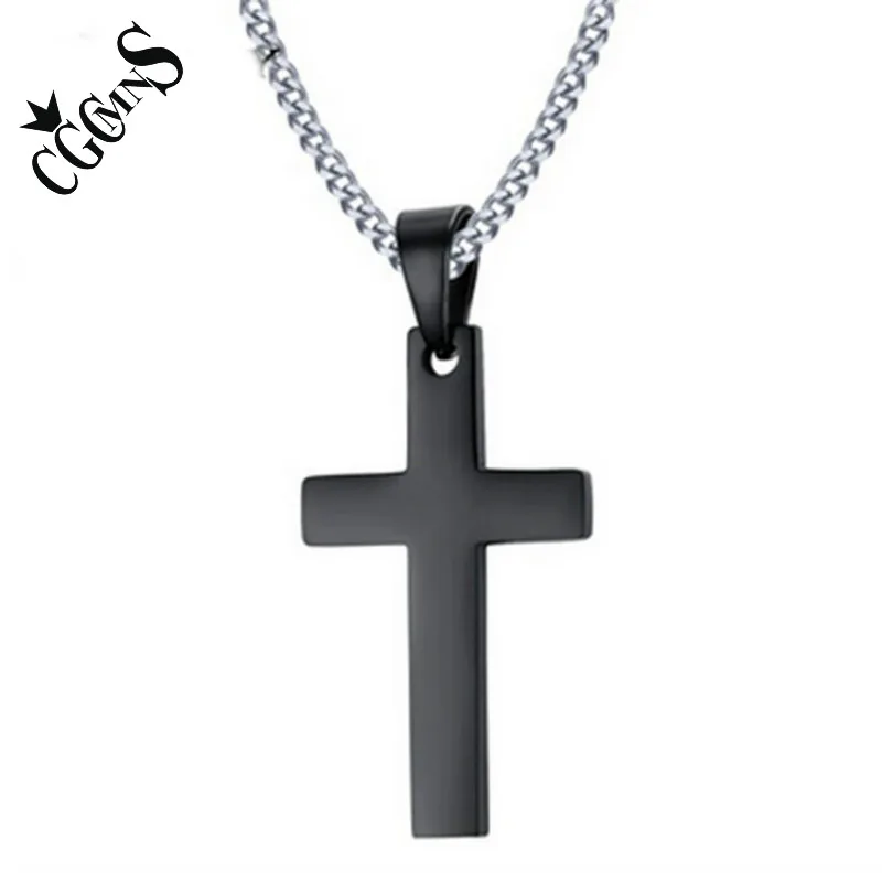 Христианский крест Иисуса ожерелье из нержавеющей стали черный цвет молитва