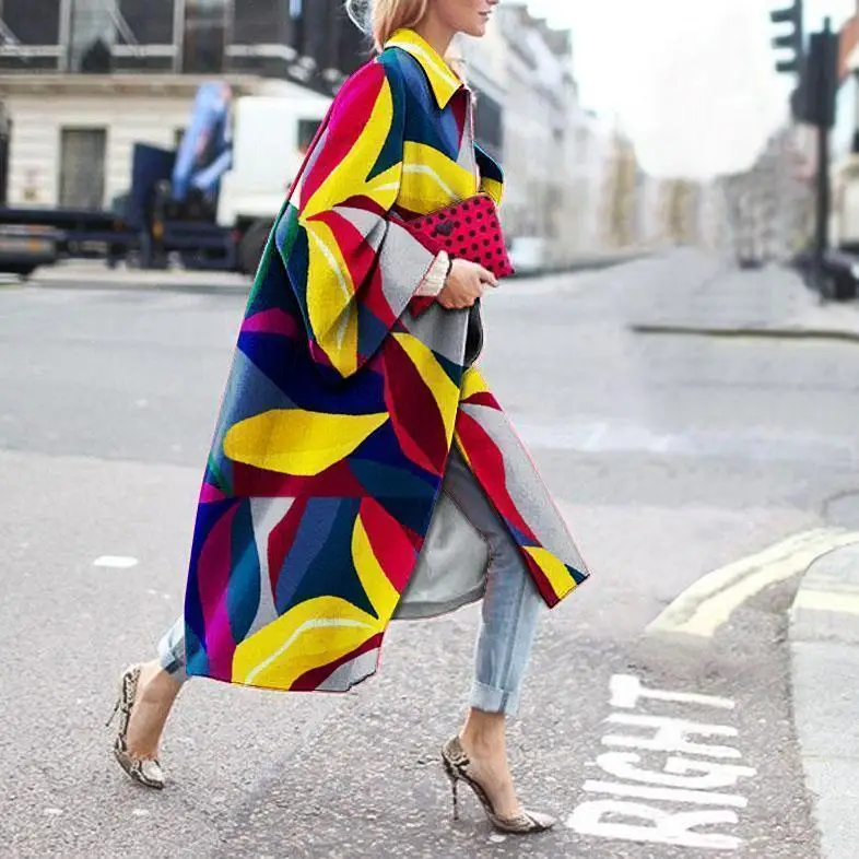 

Women's Clothes Trench Coat Autumn 2020 Vintage Ethnic-style Print Windbreaker Outerwear Winter Single-Breasted Lady Long Jacket