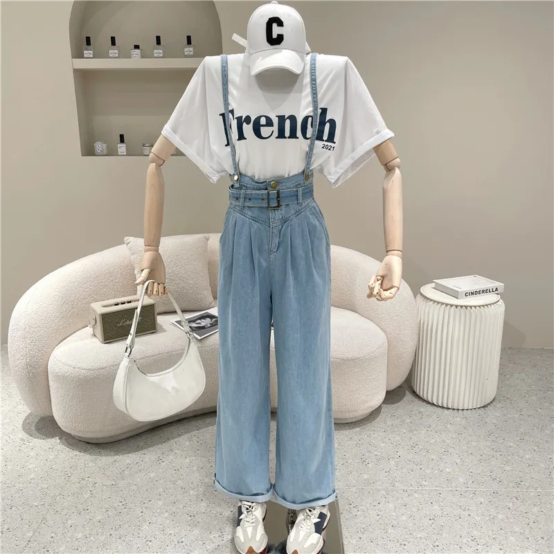 

Niche Design New Women's Clothing Summer 2021 Fashion Denim Jumpsuit High Waistband Straight Pants