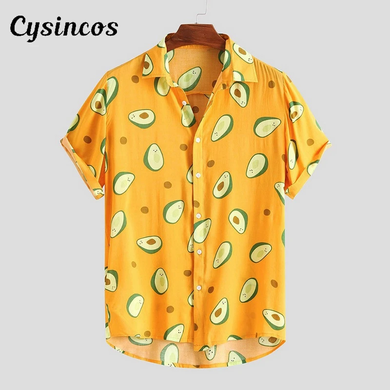 CYSINCOS рубашка мужская с фруктовым принтом Свободная Повседневная летняя пляжная