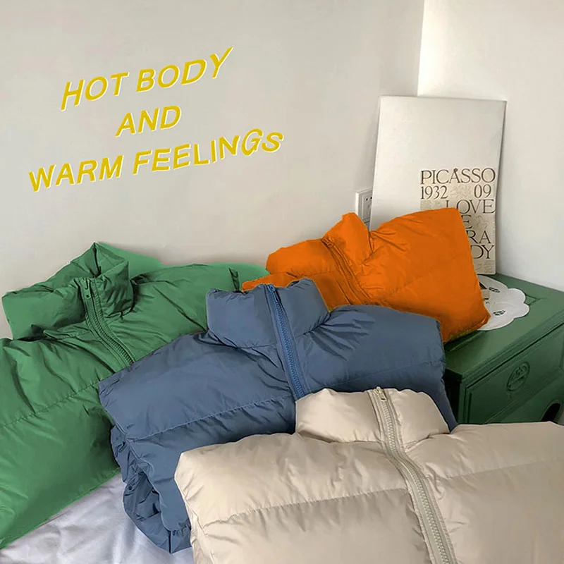 Куртка пуховая зимняя в стиле хипстер однотонная зеленая черная Харадзюку