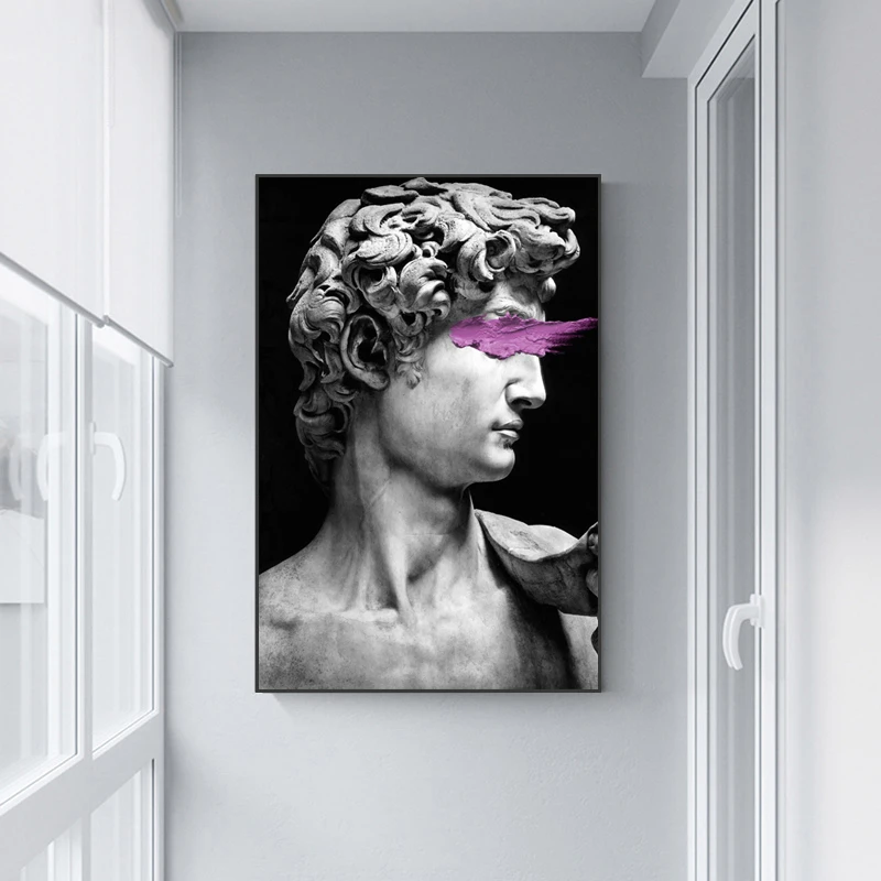 

Black White Sculpture of David's Head Canvas Painting Posters and Prints Wall Art Pictures Cuadros for Living Room Decor