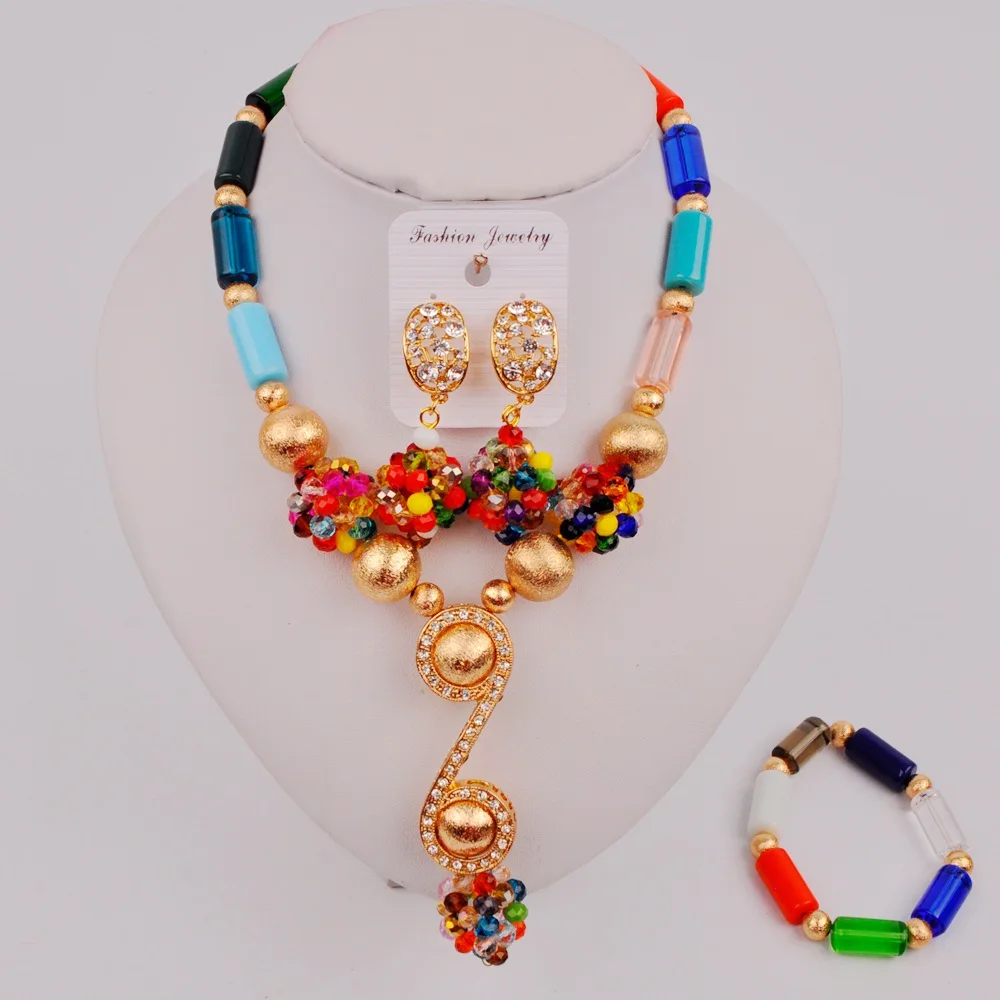 

Pretty Multicolors African Beads Jewelry Set Crystal Necklace Women Costume Jewellery for Nigerian Wedding ZAQ6-07