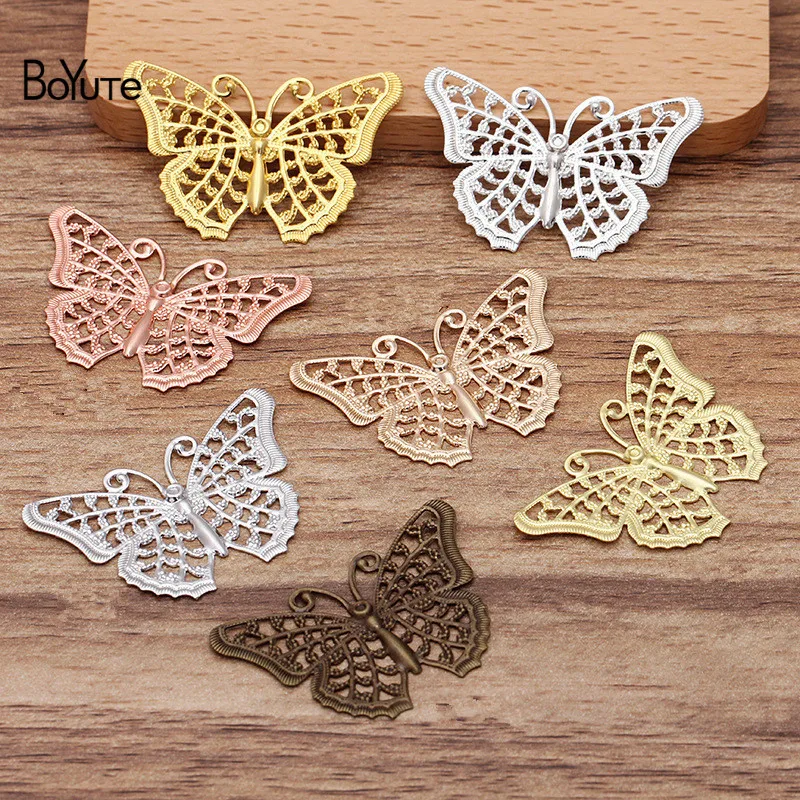 

BoYuTe (100 Pieces/Lot) 25*40MM Metal Brass Filigree Butterfly Materials Diy Handmade Jewelry Findings Components