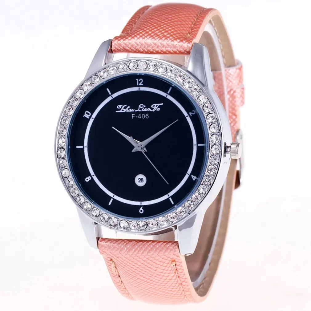 Shiny Light Blue Quartz Watch Female Simple Pattern Leather Strap Round Dial Exquisite Workmanship for Dropshipping | Наручные часы