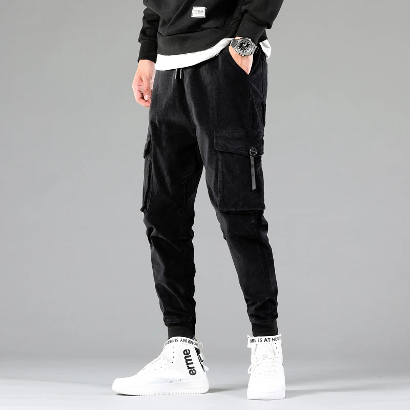 Джинсы мужские вельветовые с множеством карманов винтажные брюки-карго Slim в