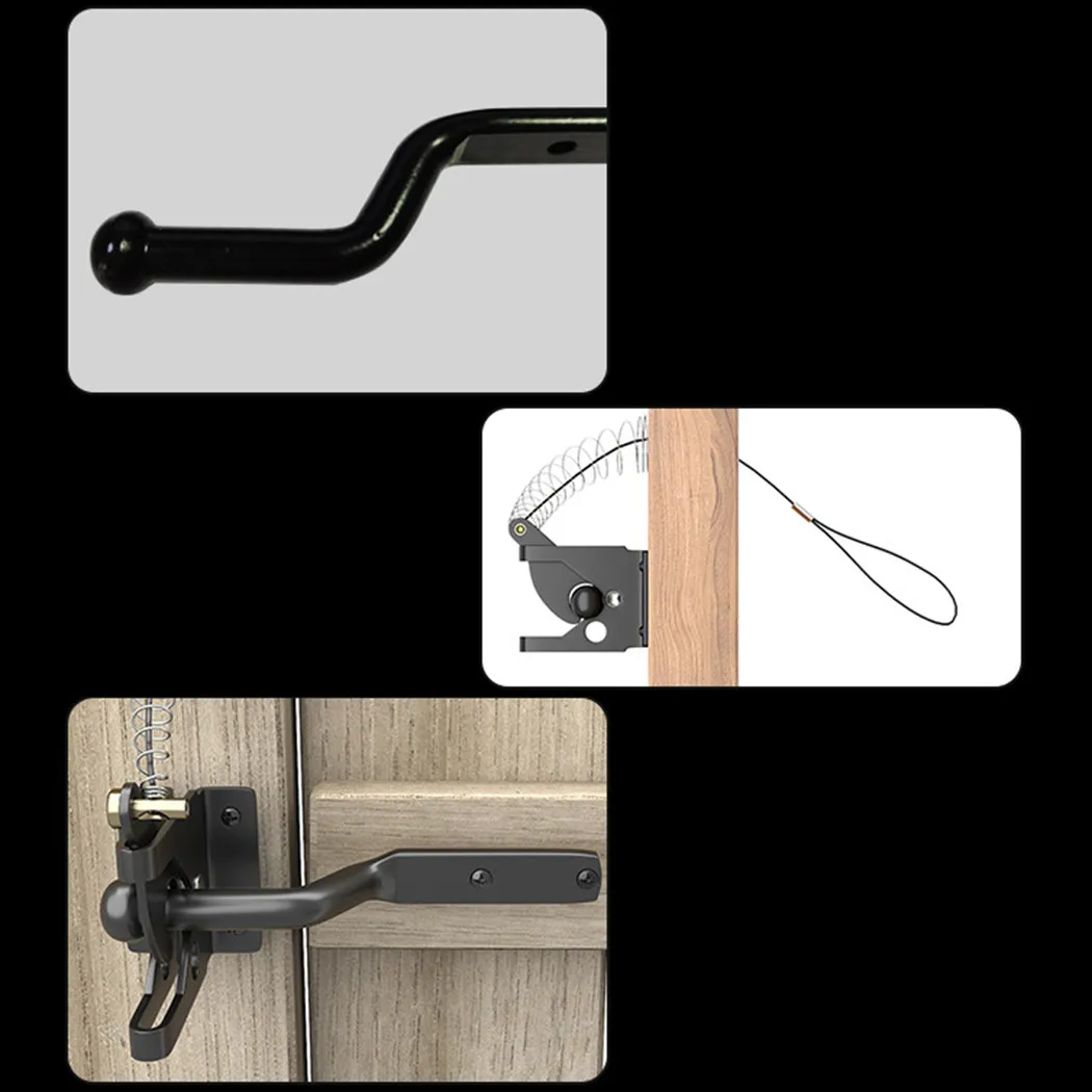 

HEAVY DUTY Automatic Gate Latch Fence Door Latch Buckles With Rope Lockable Gate Spring Zipper Auto Pad Lock Black Home Hardware