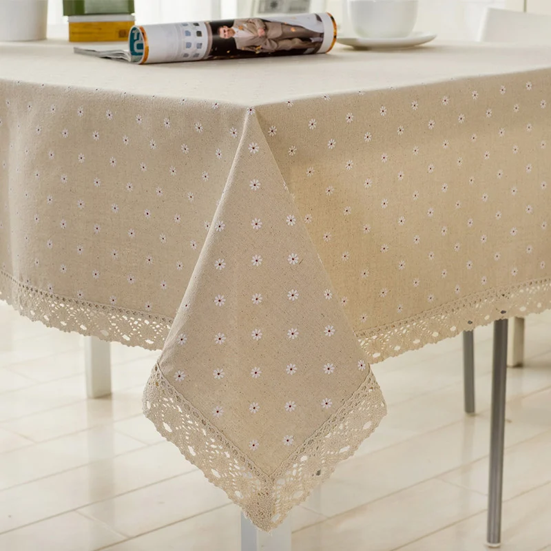 

Flower Pattern Tablecloth Linen Cotton Table Cloth With Lace Dining Table Cover New Hot Comfortable Does Not Fade Home Textile
