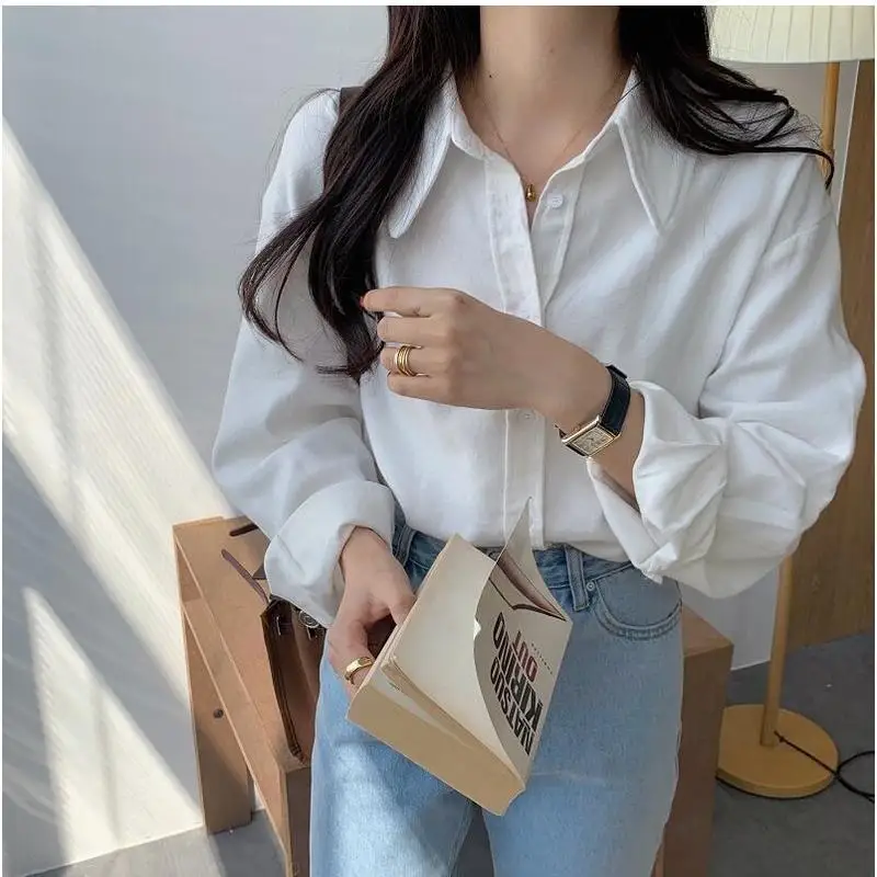 New Spring Summer Blouses Shirts Vintage Oversize Buttons Office Lady Fashionable Elegant Wild Tops  Woman Basic Shirt Top CL814