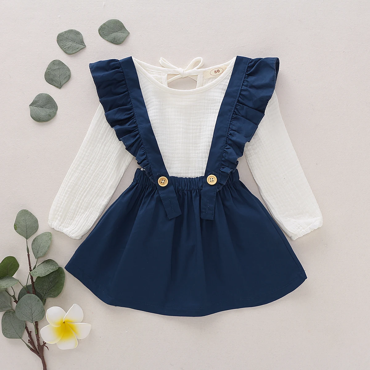 Комплект из 2 предметов хлопковая футболка с длинным рукавом и юбка на лямках