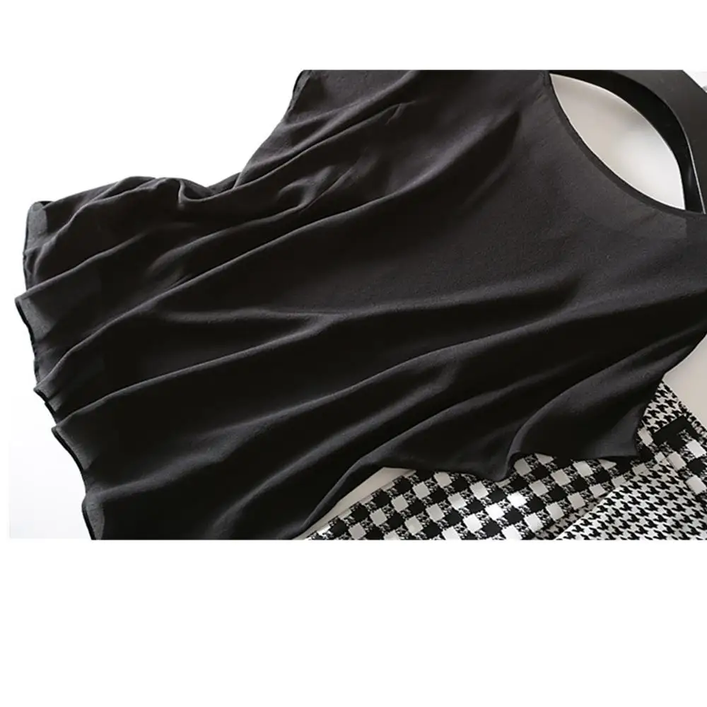 Модные комплекты для женщин шелковая футболка + клетчатые девять точек